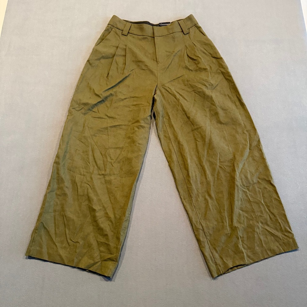 Scoop Barrel Pant Wide Leg Pleated Trousers Olive Green Size 2 NWT